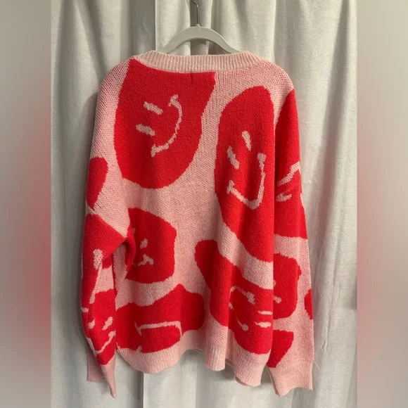 Altar'd State Pink and White Smiley Face Sweater - Picture 4 of 4